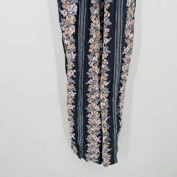 LOFT Size Small Gray Striped Floral V Neck Tie Waist Wide Leg Jumpsuit - Picture 6 of 12